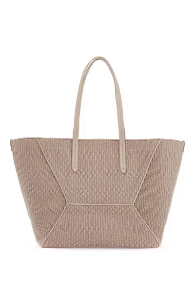 Brunello Cucinelli Techno Raffia Mini Tote Handbag In Neutral