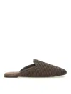 Brunello Cucinelli Monili-embellished Raffia Slippers In Brown