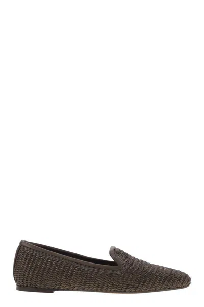 Brunello Cucinelli Women Techno Raffia Slipper With Precious Trim In Brown