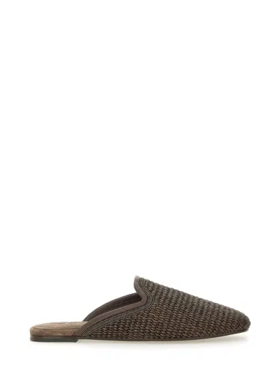 BRUNELLO CUCINELLI BRUNELLO CUCINELLI TECHNO RAFFIA SLIPPER WITH PRECIOUS TRIM