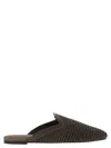 Brunello Cucinelli Monili-embellished Raffia Slippers In Dark Brown