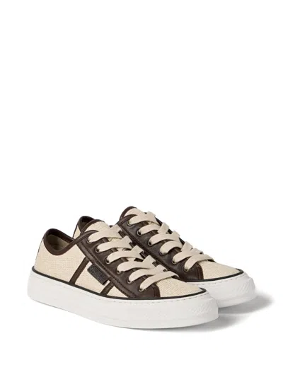 Brunello Cucinelli Techno Raffia Sneakers With Shiny Tab In Multi