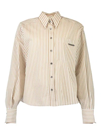 Brunello Cucinelli Techno Stripe Flap-detail Shirt In Neutral