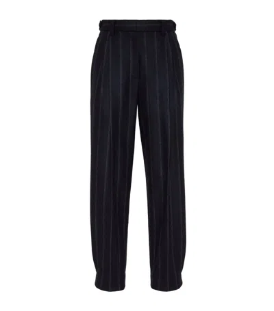 Brunello Cucinelli Techno Virgin Wool-blend Striped Trousers In Blue