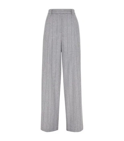 Brunello Cucinelli Techno Virgin Wool-blend Striped Trousers In Grey