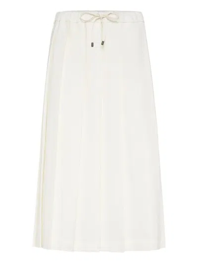 BRUNELLO CUCINELLI TECHNO VIRGIN WOOL CANVAS PLEATED TRACK SKIRT