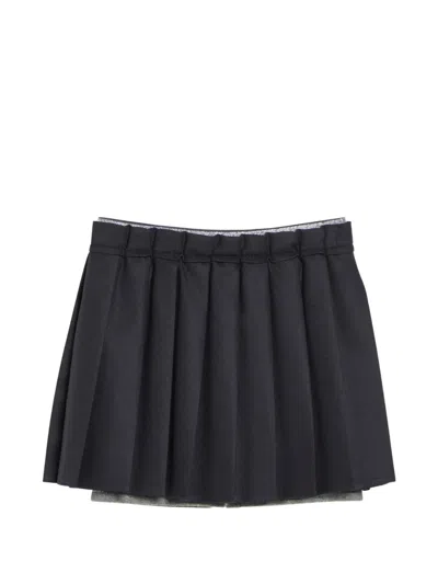 Brunello Cucinelli Kids' Techno Virgin Wool Flannel Pleated Mini Skirt In Black