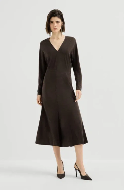 Brunello Cucinelli Techno Wool Jersey Dress With Monili In Black