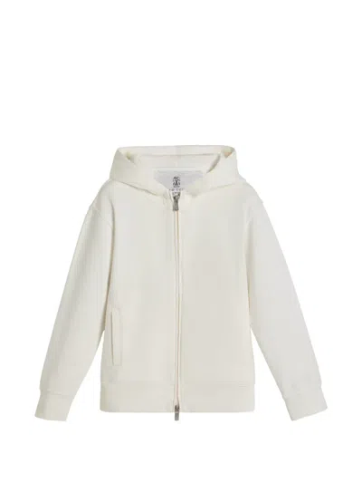 Brunello Cucinelli Kids' Techno-cotton French-terry Hooded Sweatshirt With Earth Motif In Neutral
