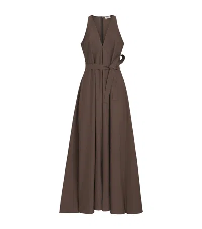 Brunello Cucinelli Techno-cotton Poplin Belted Maxi Dress In Transparent