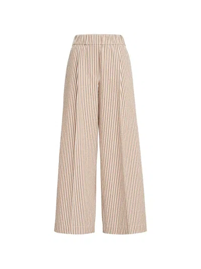 Brunello Cucinelli Techno-cotton Striped Seersucker Baggy Track Trousers With Monili In Brown