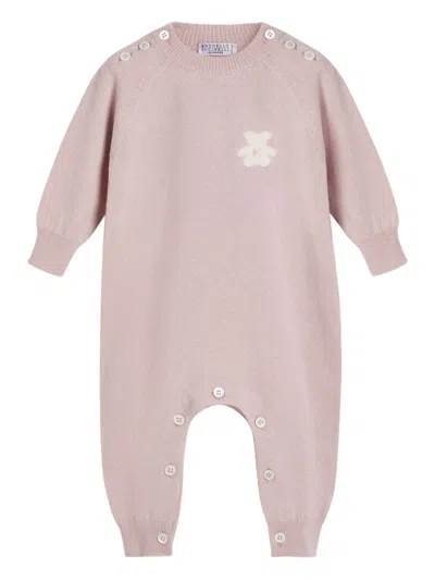Brunello Cucinelli Babies' Teddy-applique Cashmere Coverall In Pink