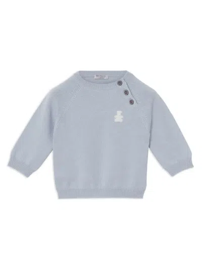 Brunello Cucinelli Babies' Teddy Bear-motif Cashmere Jumper In Blue