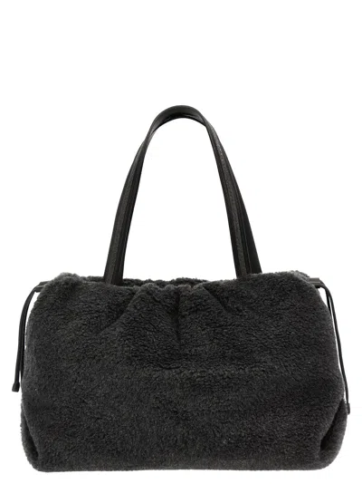 Brunello Cucinelli Teddy Fabric Handbag In Grey