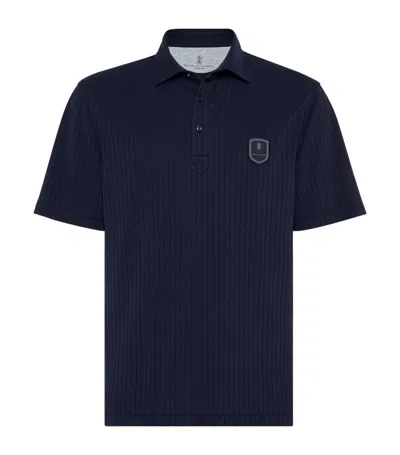 Brunello Cucinelli Tennis Badge Polo Shirt In Blue