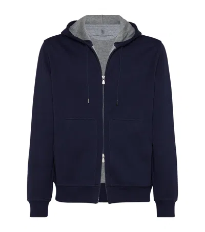 Brunello Cucinelli Terry Cotton-cashmere-silk Zip-up Hoodie In Blue