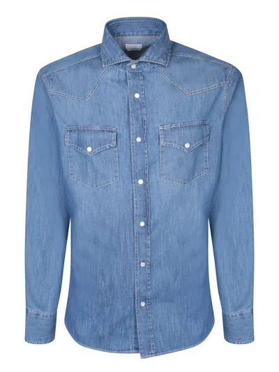 BRUNELLO CUCINELLI TEXANA DENIM BLUE SHIRT