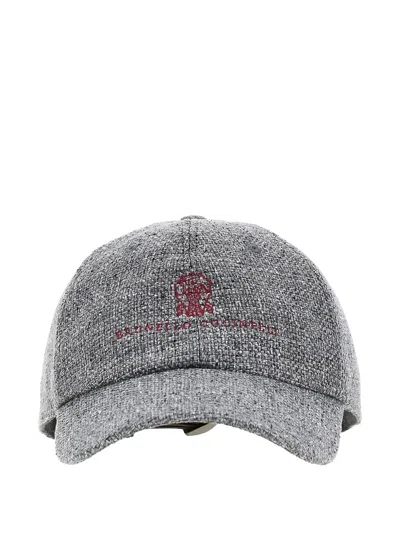 Brunello Cucinelli Textured Baseball Cap In Gray