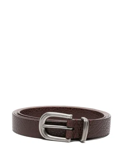 Brunello Cucinelli Textured Buckle Belt In Burgundy