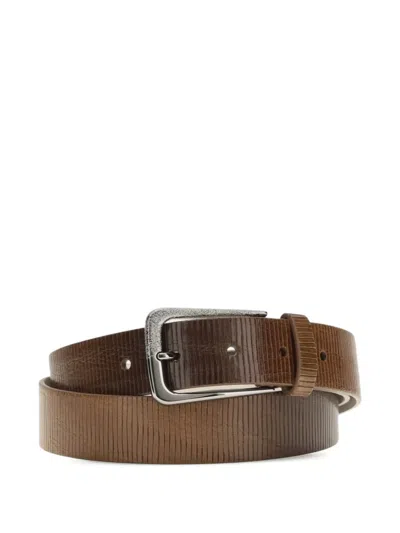 Brunello Cucinelli Women Carved Leather Belt With Shimmering Buckle In Brown