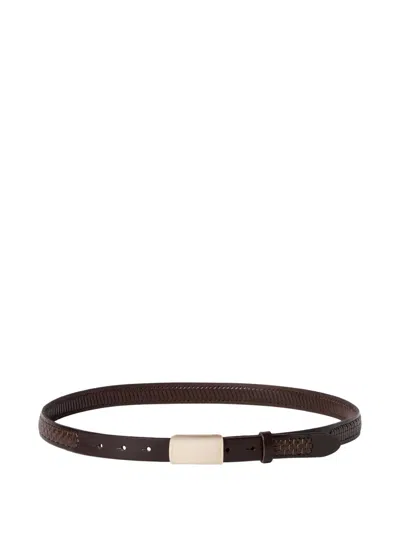 Brunello Cucinelli Textured Calfskin Belt With Box-frame Buckle In Burgundy