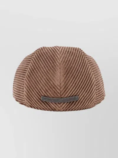 Brunello Cucinelli Textured Corduroy Cap Curved Peak In Brown