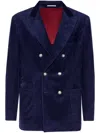 Brunello Cucinelli Corduroy Double-breasted Jacket Peak Lapels In Blue
