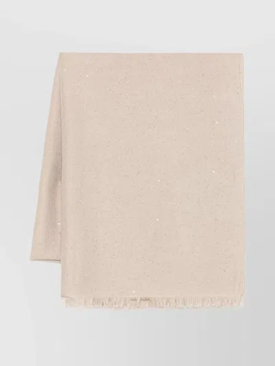 Brunello Cucinelli Textured Fabric Scarf Fringed Edges In Burgundy
