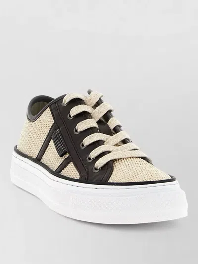 Brunello Cucinelli Textured Fabric Sneakers Contrast Trim Rubber Sole In Black