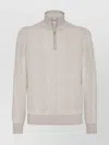 Brunello Cucinelli Textured Half-zip High Collar Sweater In Neutral