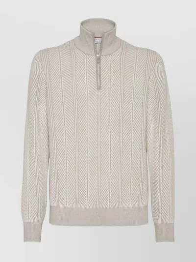 BRUNELLO CUCINELLI TEXTURED HALF-ZIP HIGH COLLAR SWEATER