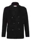 Brunello Cucinelli Textured Knit Double-breasted Jacket In Black