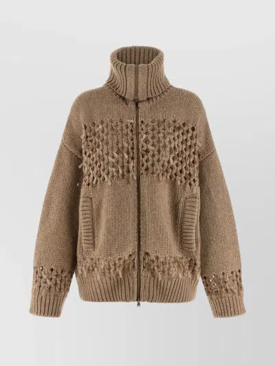 Brunello Cucinelli Drop Sequin Cardigan Sweaters And Cardigans Beige In Brown