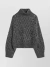 Brunello Cucinelli Grey Openwork Turtleneck Sweater In Green