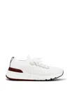 Brunello Cucinelli Textured Knit Runners With Semi-glossy Leather Accents In White