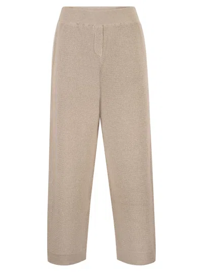 Brunello Cucinelli Textured Knit Trousers With Elasticated Waist In Neutral