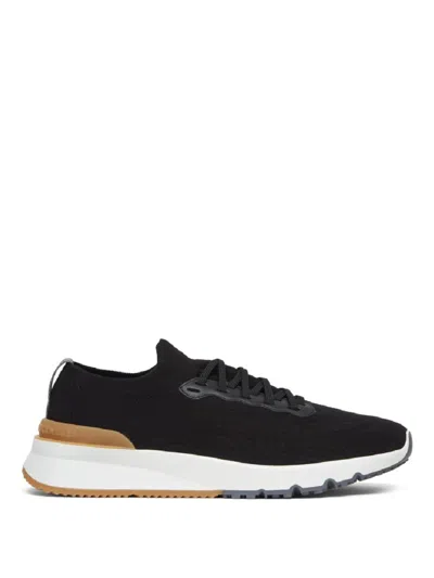 Brunello Cucinelli Textured Knitted Sneakers In Black
