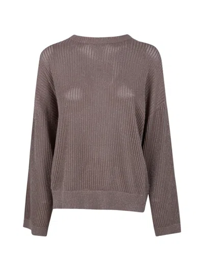 Brunello Cucinelli Relaxed Knit Sweater Round Neck Long Sleeves In Gray
