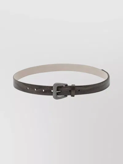 Brunello Cucinelli Textured Leather Belt Metal Buckle In Black