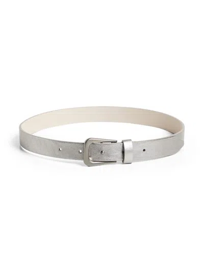 Brunello Cucinelli Kids' Textured Leather Belt In Silver