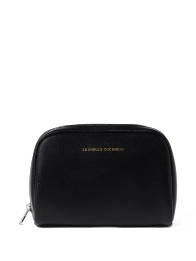 Brunello Cucinelli Textured-leather Wash Bag In Black