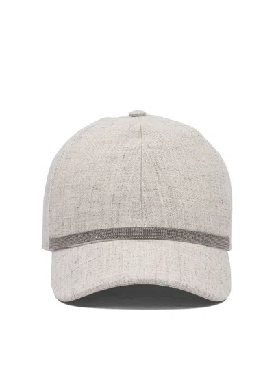Brunello Cucinelli Textured Linen Baseball Cap In Gray