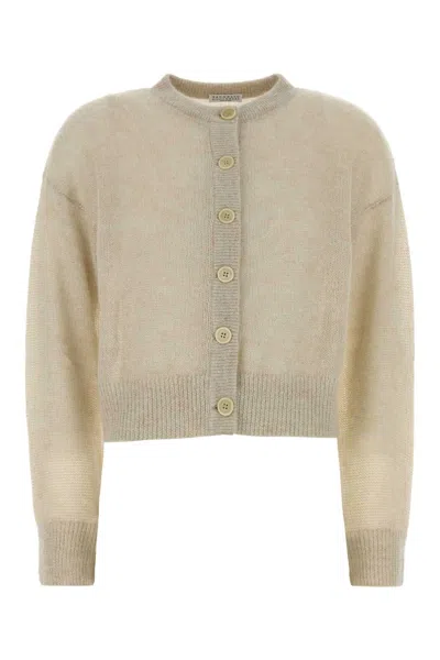 Brunello Cucinelli Textured Mini Cardigan In Cashmere Blend In Brown