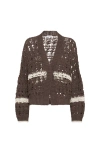 Brunello Cucinelli Stripe Cotton-jute Open Knit V-neck Cardigan