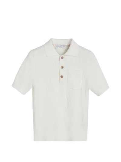 Brunello Cucinelli Kids' Textured Rib Knit Polo Shirt In White