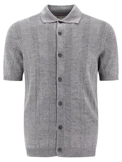 Brunello Cucinelli Textured Rib Knit Shirt In Gray