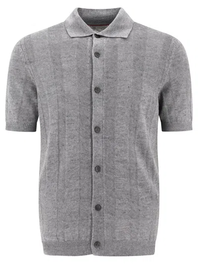 Brunello Cucinelli Textured Rib Knit Shirt Shirts Grey In Gray