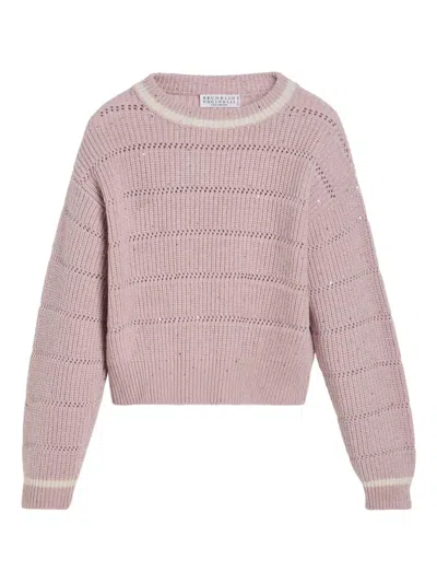 Brunello Cucinelli Kids' Textured Ribbed Sweater In Pink