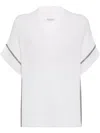 Brunello Cucinelli Textured Ribbed Top With Deep V-neckline In White