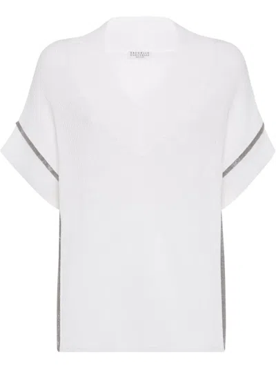 BRUNELLO CUCINELLI BRUNELLO CUCINELLI TEXTURED RIBBED TOP WITH DEEP V-NECKLINE